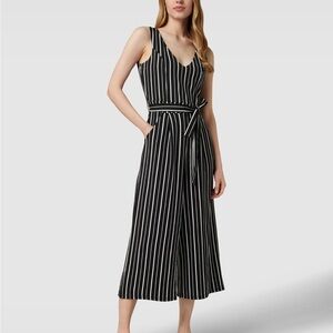 APRICOT Designer Black and White Striped Jumpsuit 4 Flowy Crop Wideleg